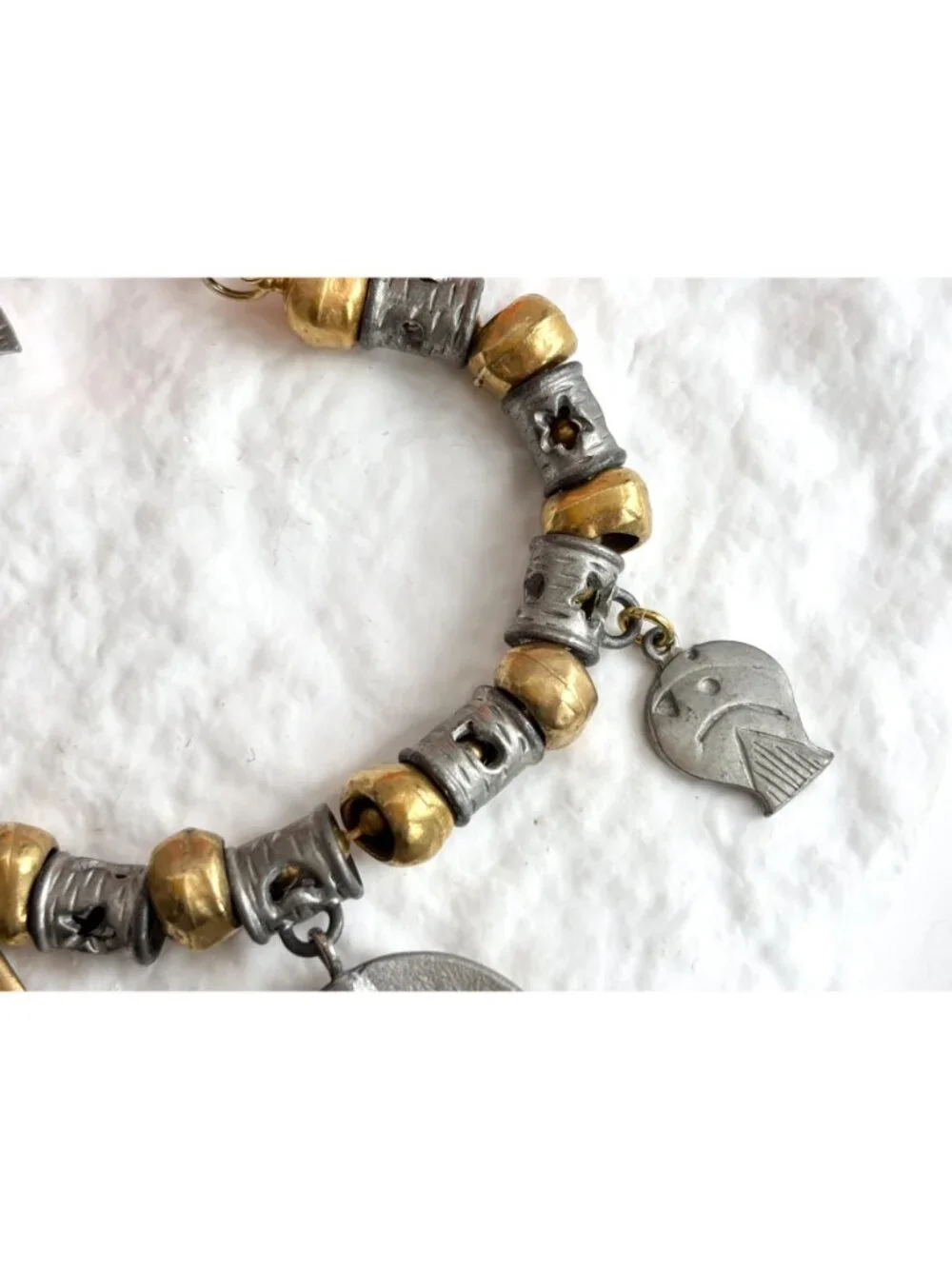 Liz Clairborne Gold & Silver Toned Beaded Terre Earth Medallion Pendant Bracelet